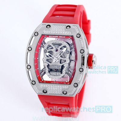 Swiss Replica Richard Mille RM052 Skull Tourbillon Watch Silver Diamond